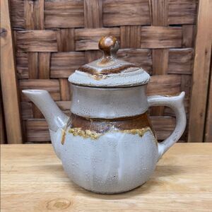 Handcrafted Ceramic Teapot with Lid - Brown and Cream